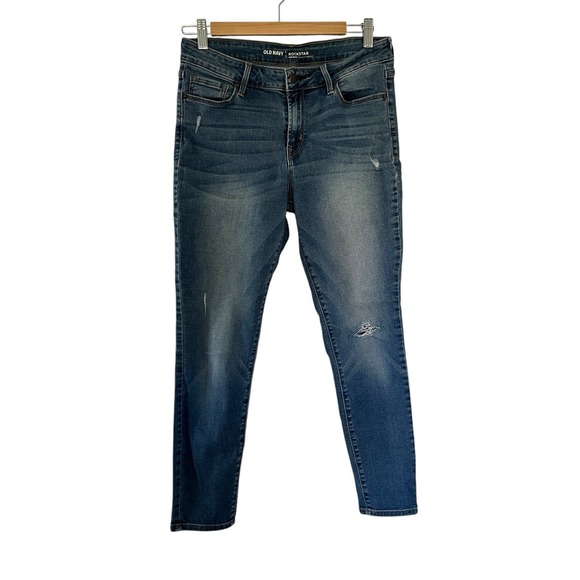 Old Navy Women's Size 8 Short Mid Rise Rockstar Skinny Jeans Stretch Med‎ Wash - Picture 1 of 10